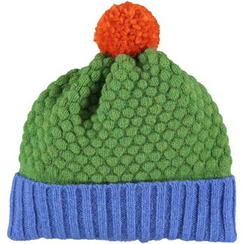 Bonnet à Pompon Nid d'Abeille Enfant Vert Vif 1