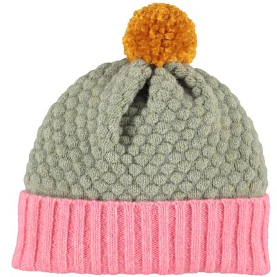 Gorro con pompón de nido de abeja para niños, verde suave