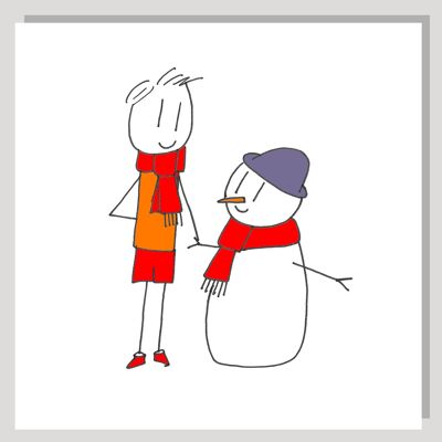 Boy & snowman Christmas card