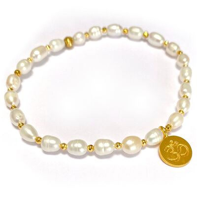 Freshwater Pearl Bracelet with Gold Plated Silver Om - Standard Size