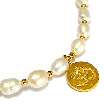 Bracelet de perles d'eau douce avec Om en argent plaqué or - Taille standard 2