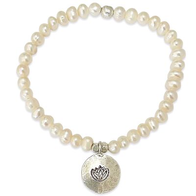 Bracelet de perles d'eau douce avec lotus en argent - unique