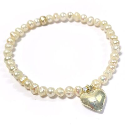 Bracelet perles d'eau douce avec coeur, le bracelet de l'amour
