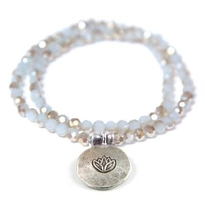 Crystal bracelet with lotus - grey, double