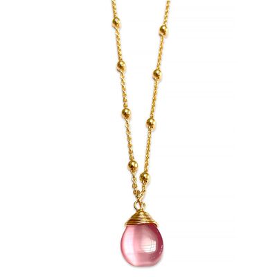 Collier Cosmos avec Gouttes Oeil de Tigre Rose - 42 cm