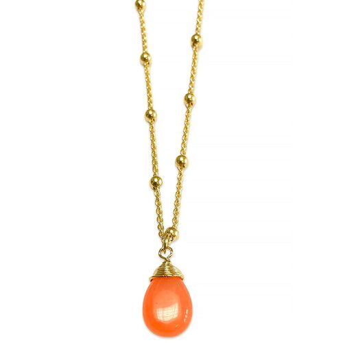 Kosmos Halskette mit orangen Jade Tropfen - 41 cm