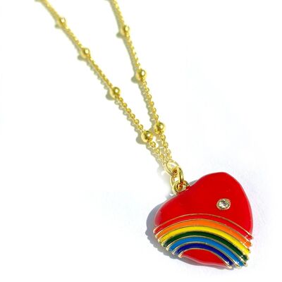 Cosmos necklace with enamelled heart and zirconia