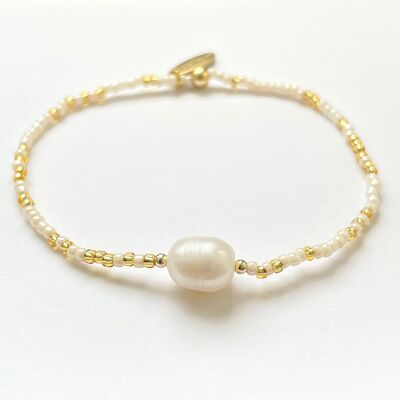 Bracelet avec perle d'eau douce, blanc/or