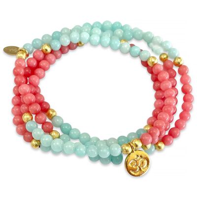 Bracelet en jade avec Om plaqué or - menthe/rose poudré