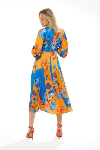 Robe mi-longue Liquorish à imprimé floral orange et bleu - Taille 12 8