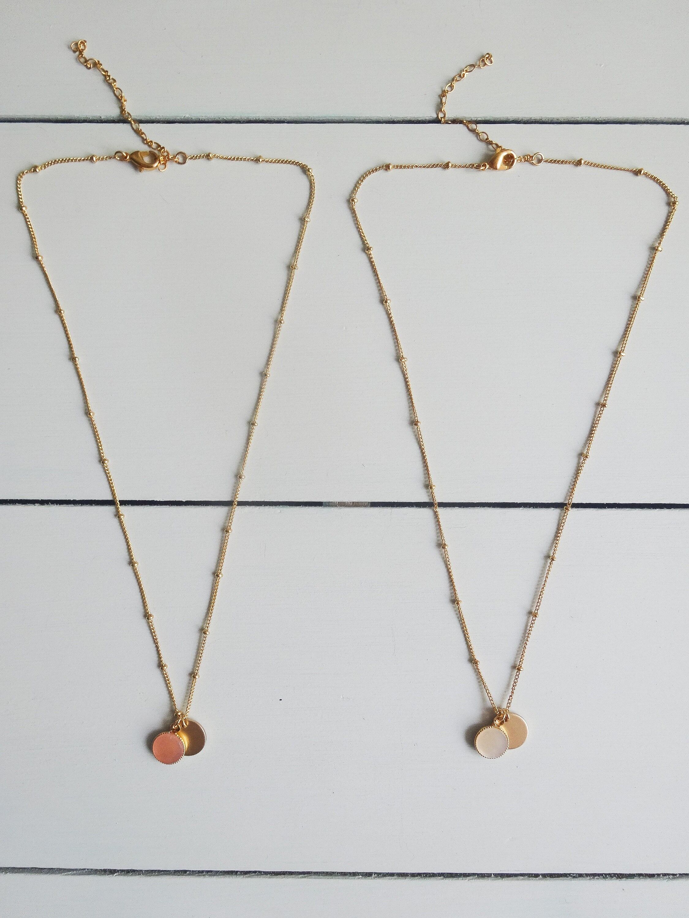 Rosa Mondstein Doppelmedaillon Halskette