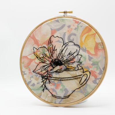 Anemone tea embroidery kit - vintage