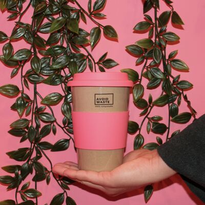Kaffeebecher to go aus Reishülsen, 400ml - rosa