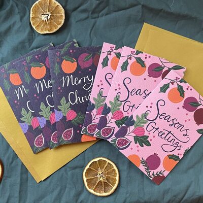 Paquete de tarjetas navideñas de frutas botánicas (6 tarjetas)