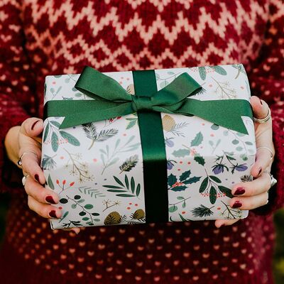 Festliches Laub-Weihnachts-Geschenkpapier – Elfenbein