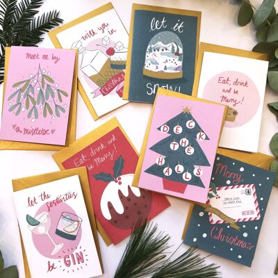 Paquete de tarjetas navideñas coloridas (8 tarjetas)