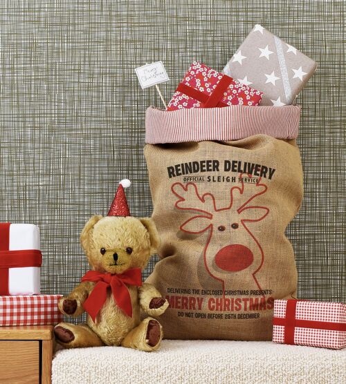 Rudolph Christmas Sack - Red Piping Trim