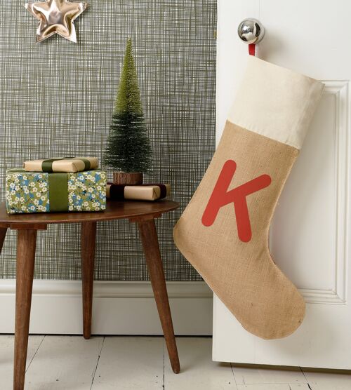 Christmas Stocking with Natural Cotton Cuff and Initial