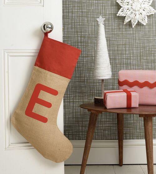 Christmas Stocking with Red Cotton Cuff and Initial
