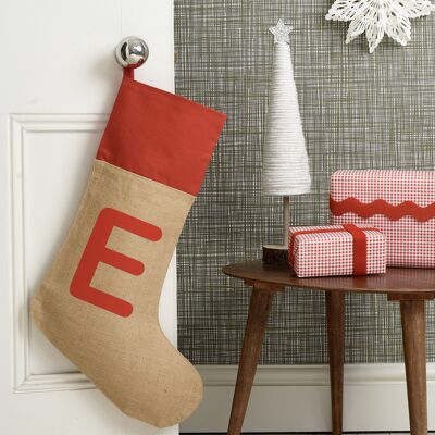 Christmas Stocking with Red Cotton Cuff and Initial