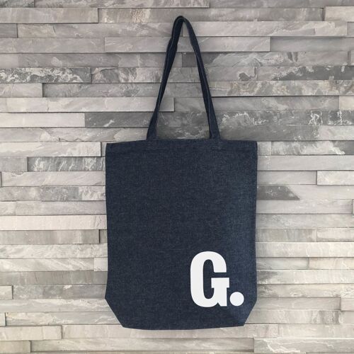 Denim Tote Bag with Initial