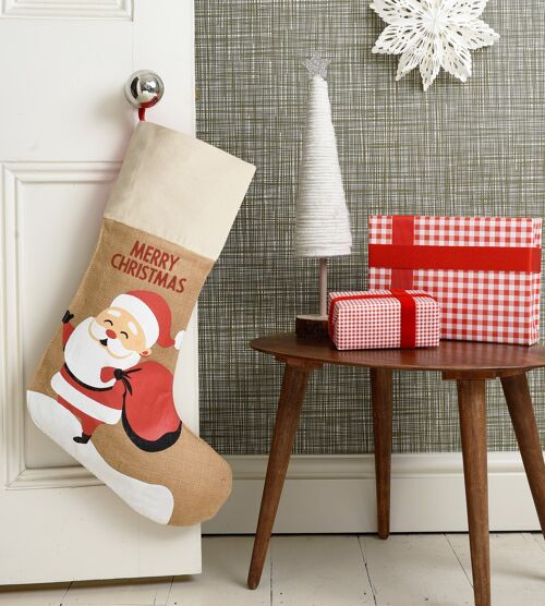 Santa Christmas Stocking with Natural Cotton Cuff