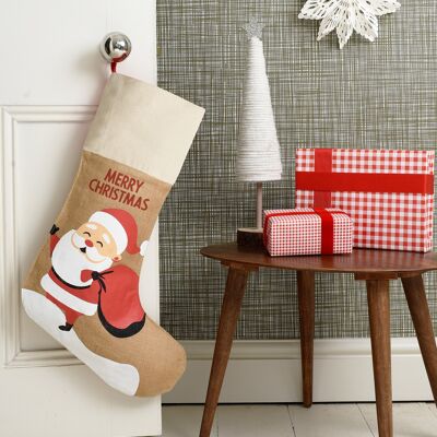 Santa Christmas Stocking with Natural Cotton Cuff