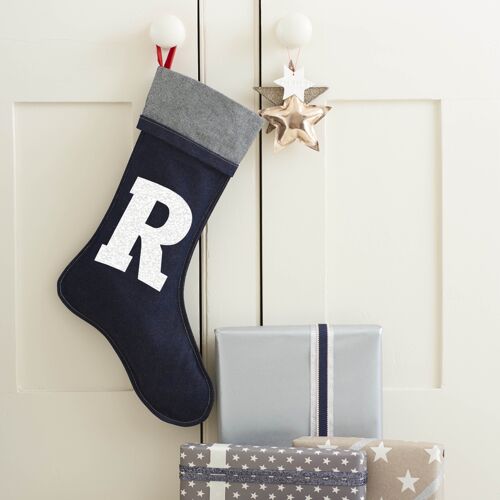 Denim Christmas Stocking with Glitter initial