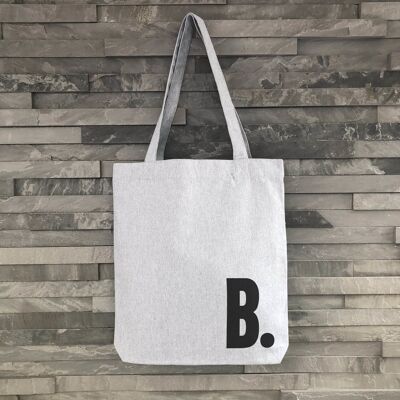 Grey Tote Bag with Black Initial