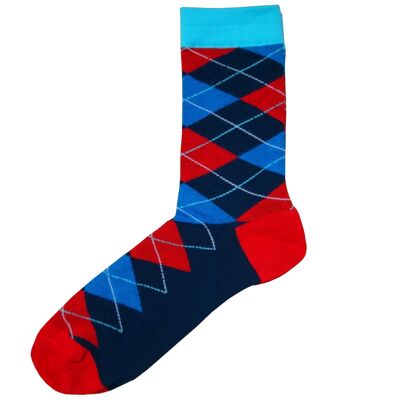 Argyle-Socken - Rot, Blau, Marineblau und Türkis