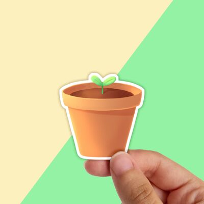 Plant Pot With A Sprout, Waterproof Vinyl Sticker, Spring Stationery,Waterbottle Stickers