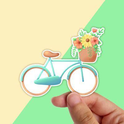 Bike With Flowers Waterproof Vinyl Sticker, Spring Stationery, Waterbottle Stickers,