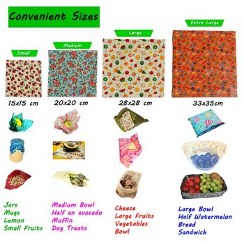 Wraps alimentaires vegan wax - lot de 4 XL / motifs aléatoires 3