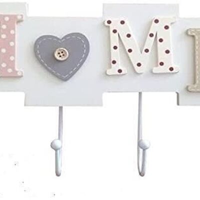 Wooden wall hanger with 4 hooks and the word HOME 28x17x4.5cm