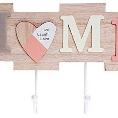 Wooden hanger with 4 hooks and the phrase HOME, LIVE, LAUGH, LOVE 28x17x4.5cm