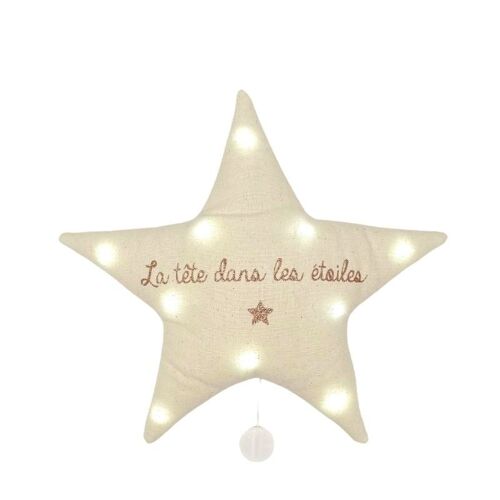Veilleuse musicale étoile en lin beige en collaboration avec @babyatoutprix "la tête dans les étoiles" symbole petite étoile