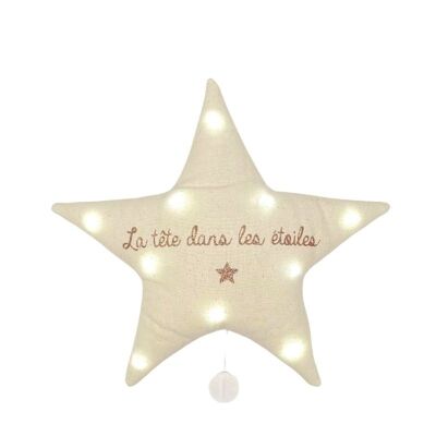 Star musical night light in beige linen in collaboration with @babyatoutprix "the head in the stars" little star symbol