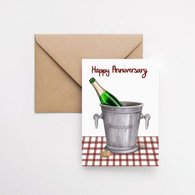 Anniversary champagne A6 greeting card - Made in UK