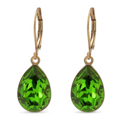 Drop Earrings Trophelia Gold Plated with Premium Crystal from Soul Collection in Fern Green