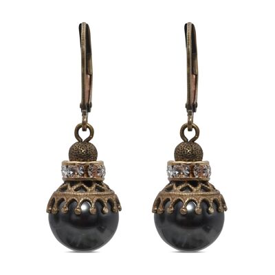 Aretes colgantes de perlas Penélope con cristal de primera calidad de la colección Soul en perla negra