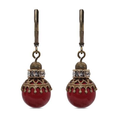 Aretes colgantes de perlas Penelope con cristal de primera calidad de Soul Collection en coral rojo