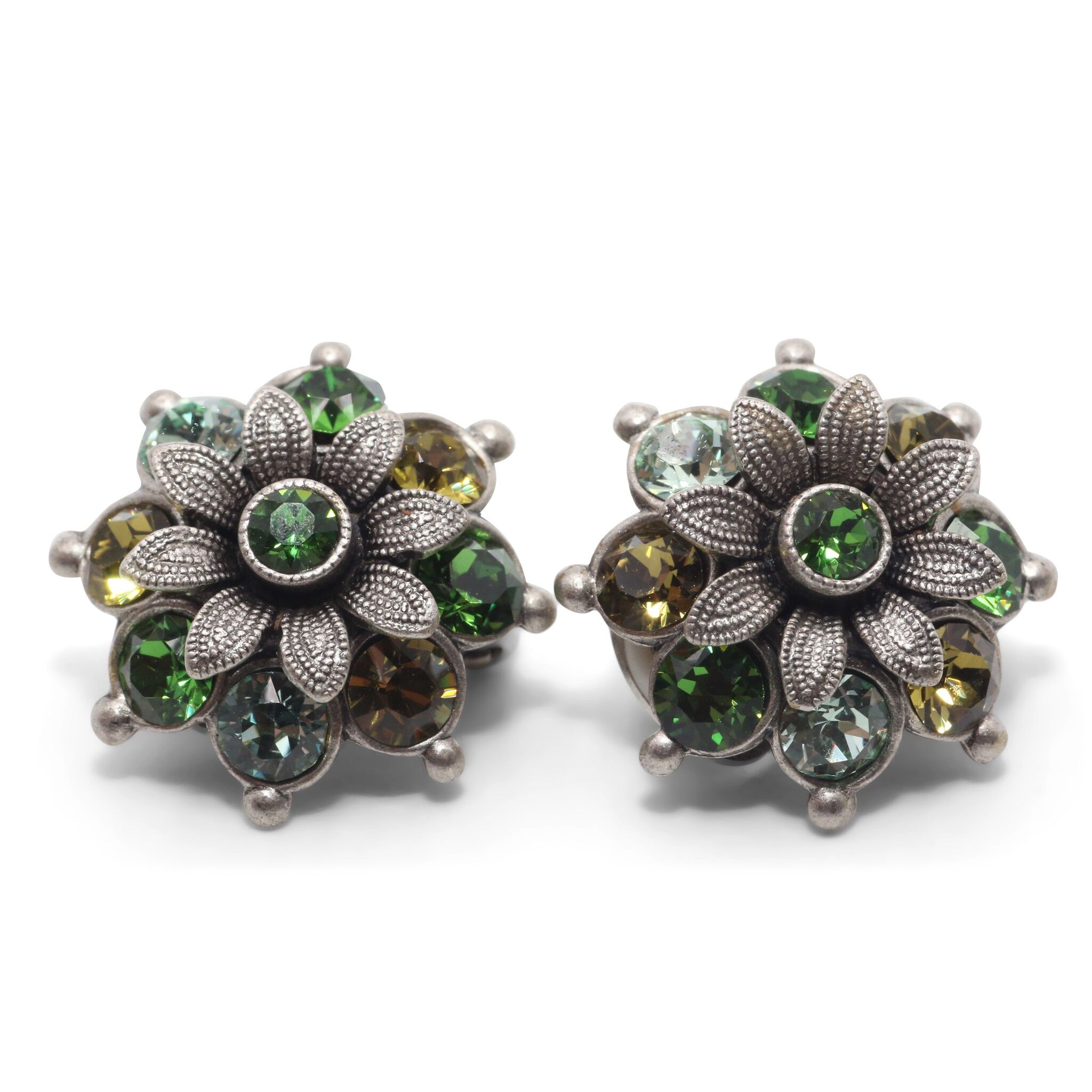 Clip per orecchio fiore Flavia con cristallo premium della collezione Soul in mix verde