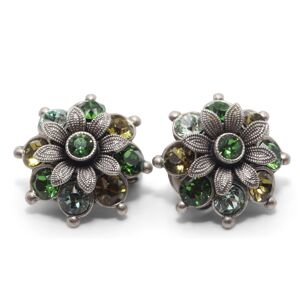 Clip d'oreille fleur Flavia avec cristal premium de Soul Collection en vert mix