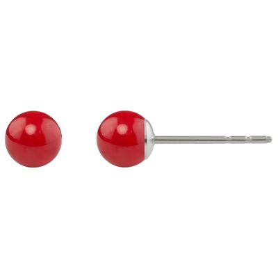 Pearl Stud Earrings Luna with Premium Crystal from Soul Collection in Red Coral