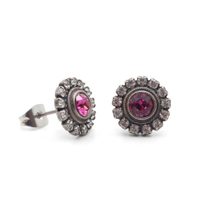 Pendientes de botón Cecilia con cristal premium de Soul Collection en fucsia