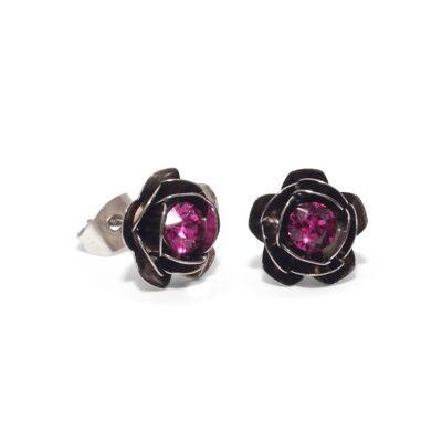Rose Stud Earrings with Premium Crystal from Soul Collection in Amethyst