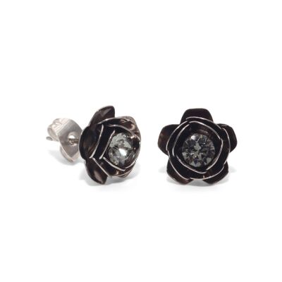 Rose Stud Earrings with Premium Crystal from Soul Collection in Black Diamond