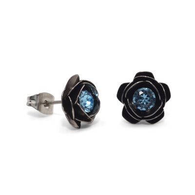 Aretes de rosa con cristal premium de Soul Collection en circón azul