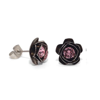 Rose Stud Earrings with Premium Crystal from Soul Collection in Light Rose