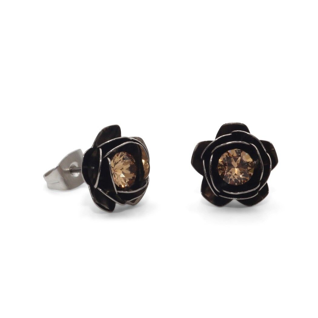 Boucles d'oreilles à tige rose avec cristal de qualité supérieure de la collection Soul en topaze fumée légère